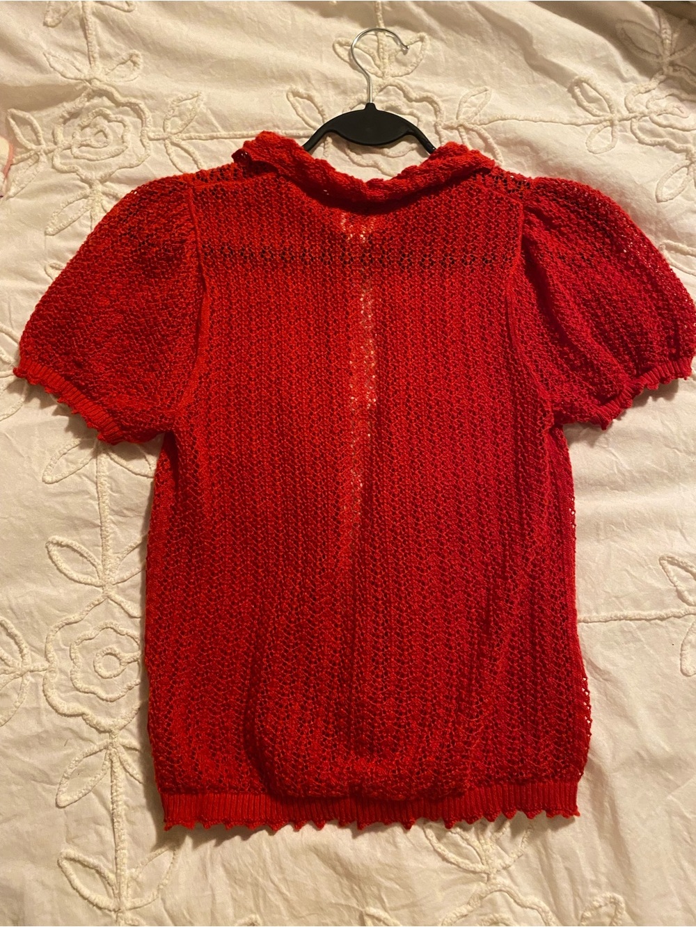 Gap x Doen Red Knit Pointelle Short-Sleeve Button Cardigan Sweater - Picture 6 of 6